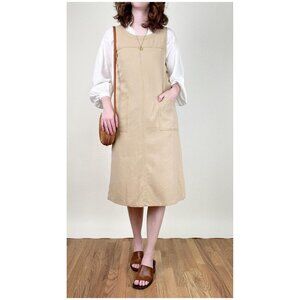 Vintage Coastal Garden Girl Midi Dress Rustic Cottagecore Grandma Pinafore 90s